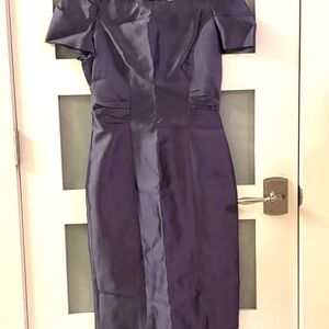 Satin Midi Sheath Dress in Deep Purple